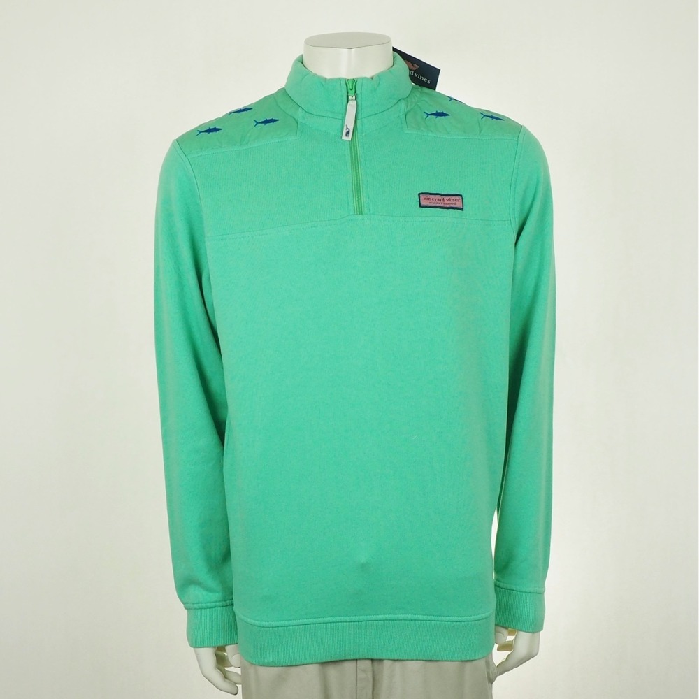 Vineyard Vines Tuna Shep Pullover Sweater Mens Small Aqua Green 1/4-Zip Cotton